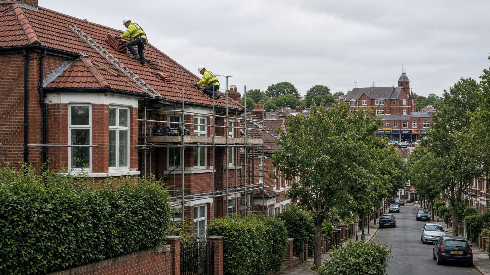 Roofers in Ealing carrying out roof repair work